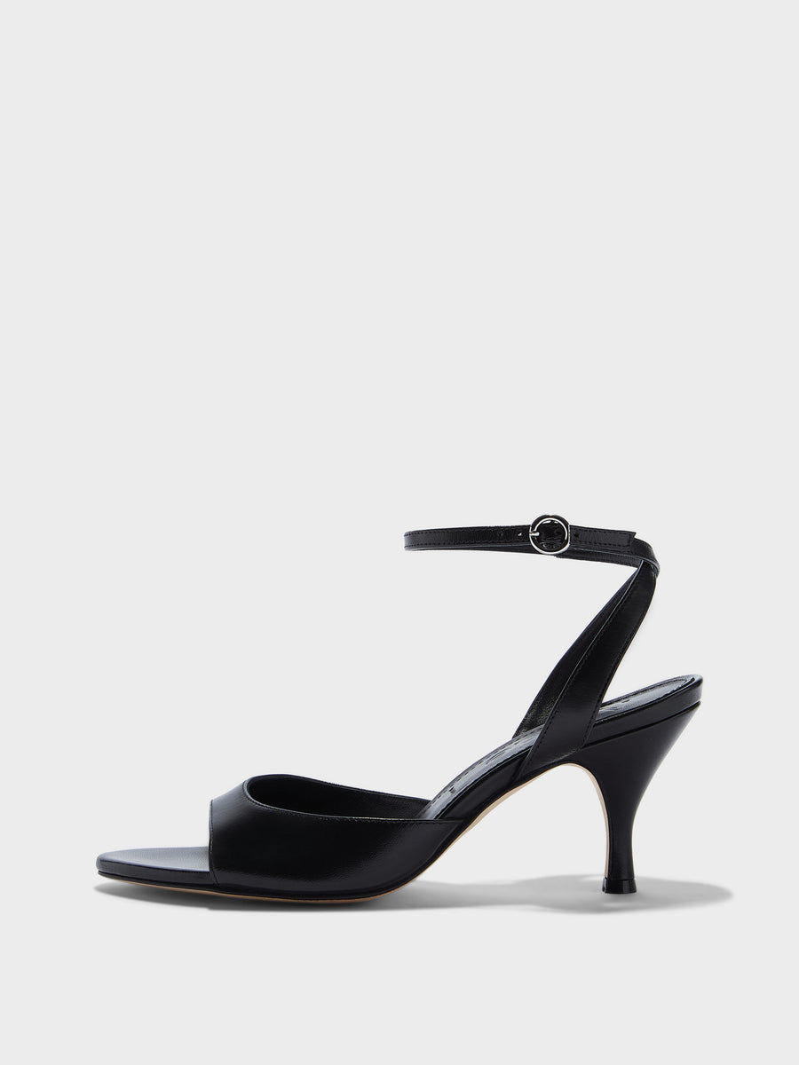 Aeyde | Jada Leather Heeled Sandals for Women | Black Nappa | Round Toe | High Heel | Side View