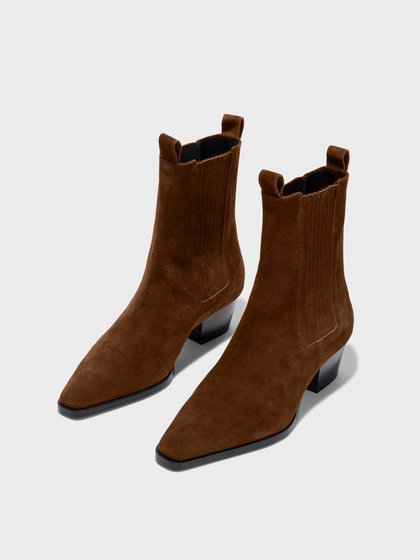 Aeyde | Agata Suede Ankle Boots Leather Ankle Boots for Women | Brown Suede | Square Toe | Mid Heel | Luxury Materials | Handmade in Italy