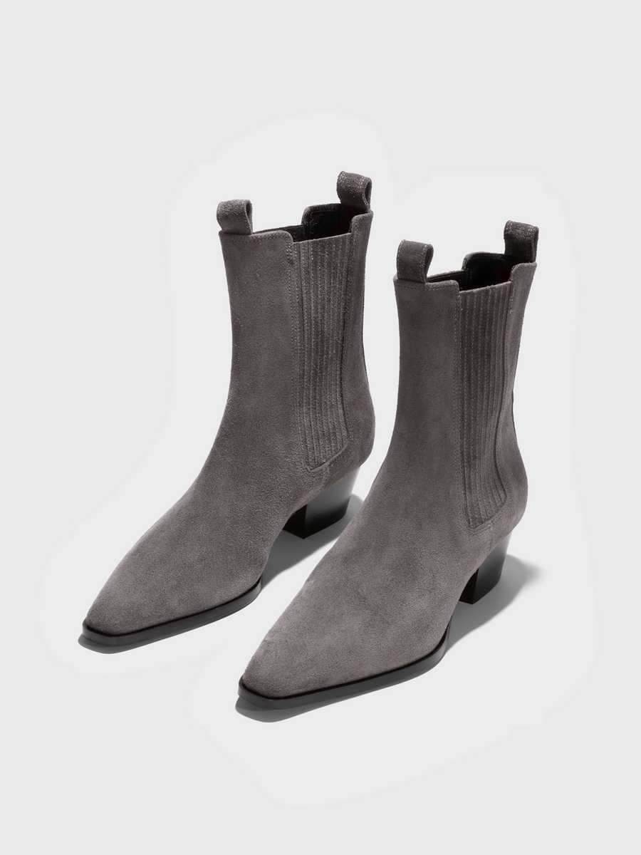 Aeyde | Agata Suede Ankle Boots Leather Ankle Boots for Women | Taupe Suede | Square Toe | Mid Heel | Luxury Materials | Handmade in Italy