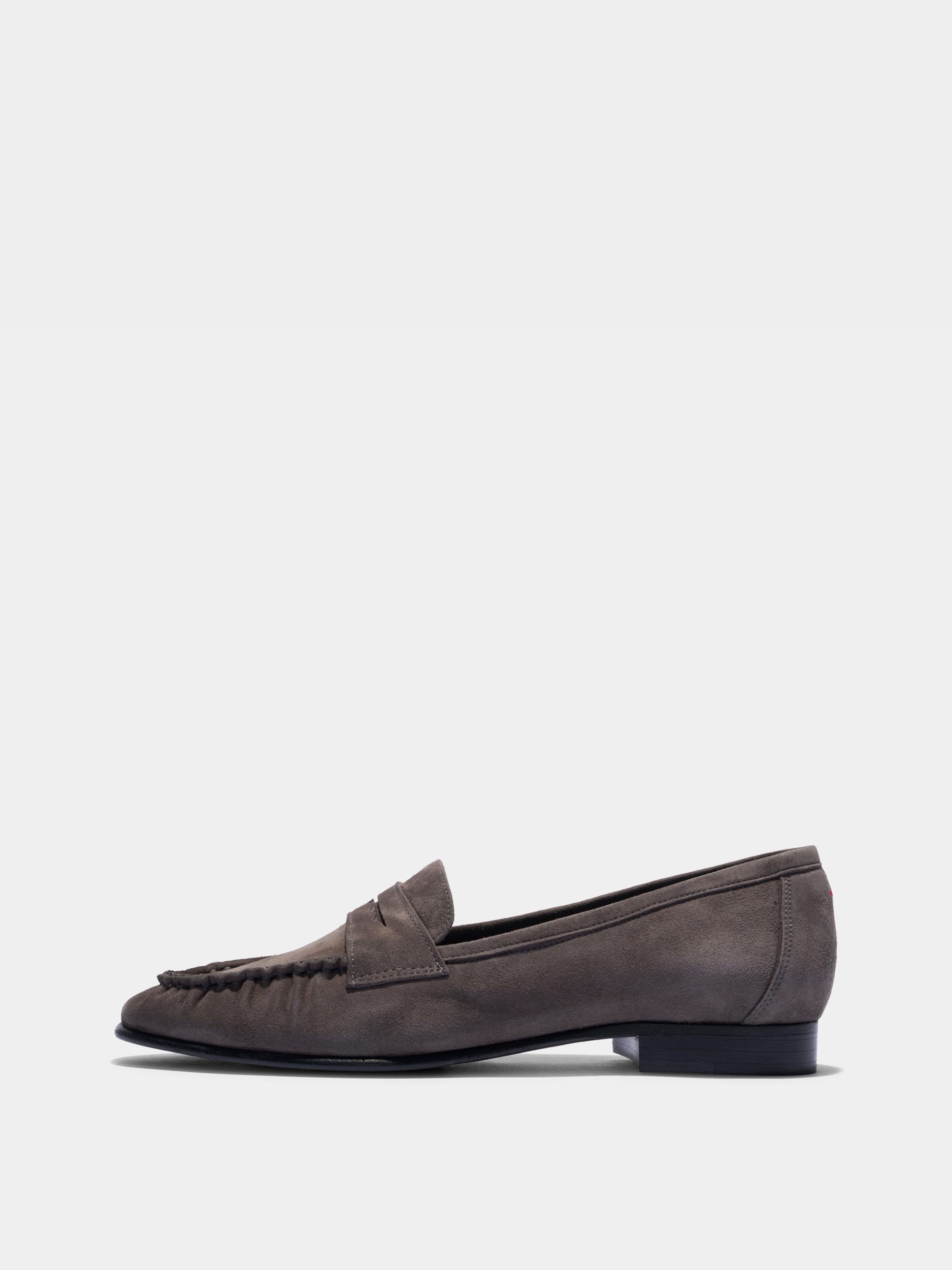 Aeyde | Aldous Suede Loafers Leather Flats for Women | Taupe Suede | Round Toe | Low Heel | Side View