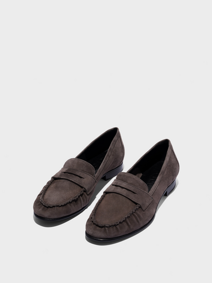 Aeyde | Aldous Suede Loafers Leather Flats for Women | Taupe Suede | Round Toe | Low Heel | Luxury Materials | Handmade in Italy