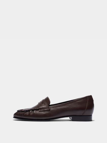 Aeyde | Aldous Leather Loafers Leather Flats for Women | Moka Nappa | Round Toe | Low Heel | Side View