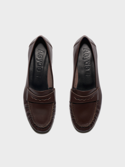 Aeyde | Aldous Leather Loafers Leather Flats for Women | Moka Nappa | Round Toe | Low Heel | Front View