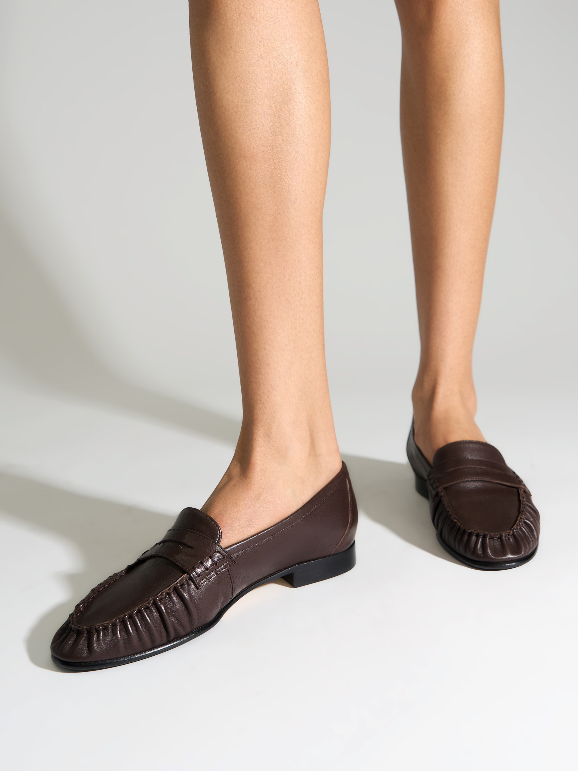Aeyde | Aldous Leather Loafers Leather Flats for Women | Moka Nappa | Round Toe | Low Heel | On Feet
