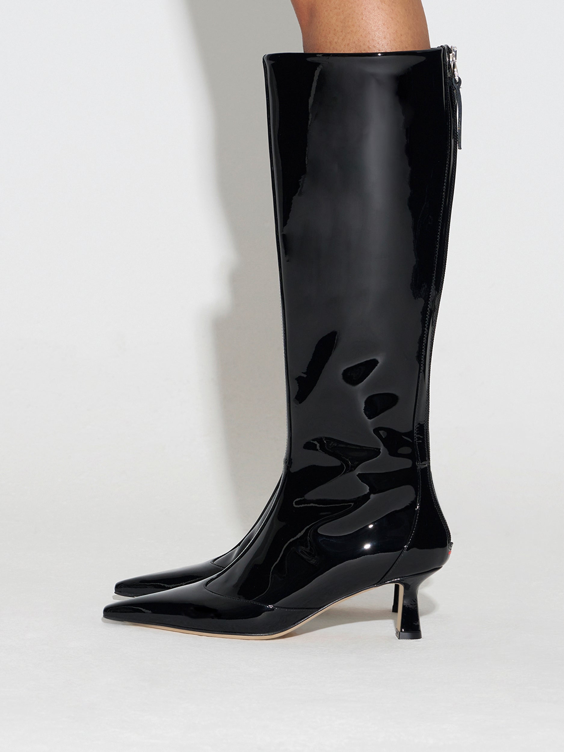 patent leather dress boots Handmade Black Supports the ankle while elevating your overall formal ensemble Aeyde Knee High Boots, Black,