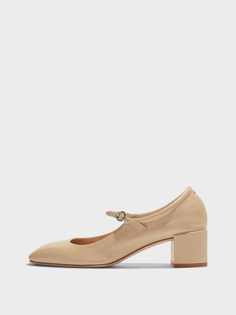 Aeyde | Aline Leather Mary-Jane Pumps Leather Pumps for Women | Latte Nappa | Square Toe | Mid Heel | Side View