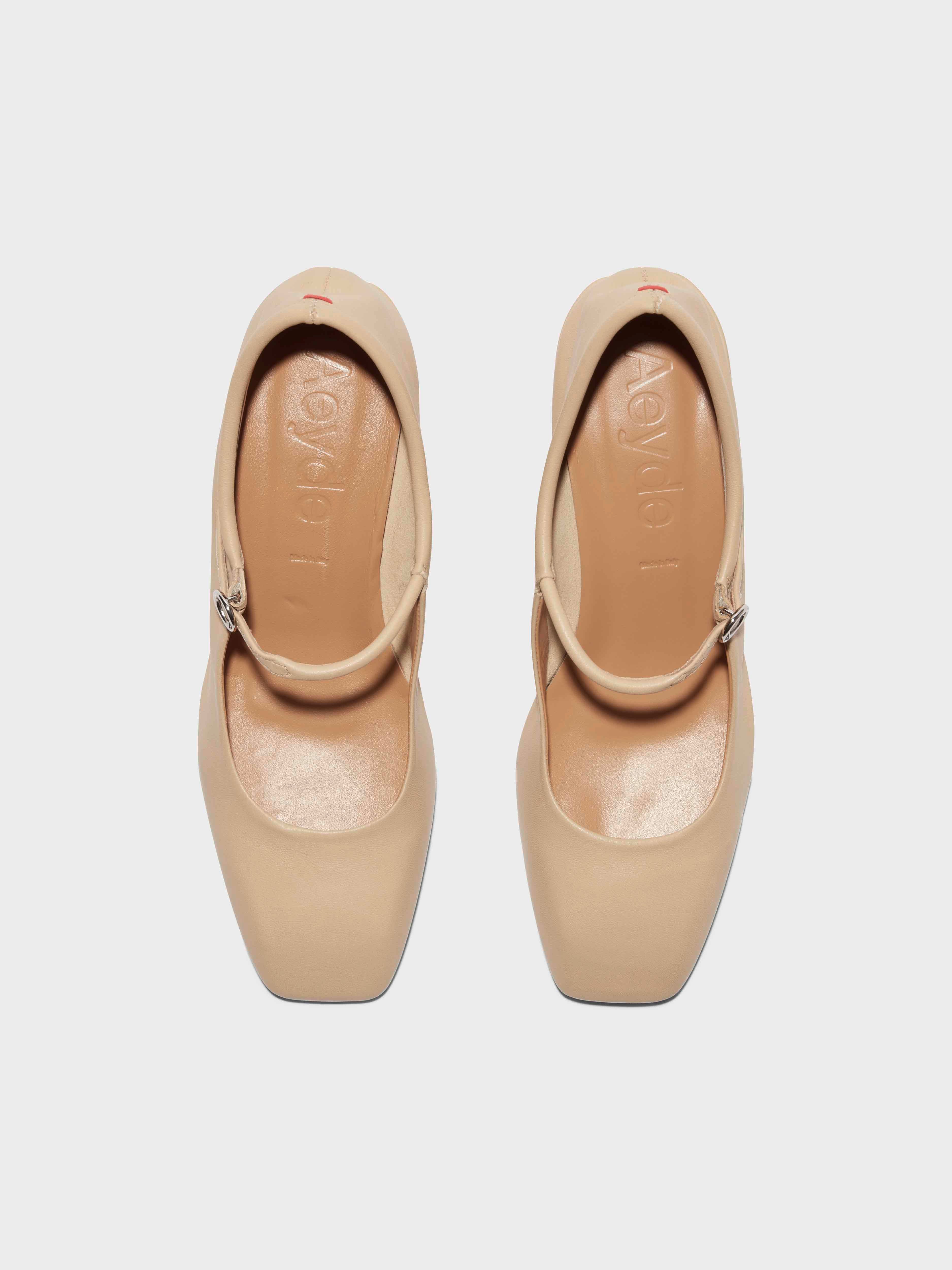 Aeyde | Aline Leather Mary-Jane Pumps Leather Pumps for Women | Latte Nappa | Square Toe | Mid Heel | Front View