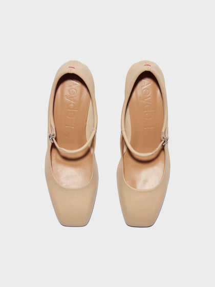 Aeyde | Aline Leather Mary-Jane Pumps Leather Pumps for Women | Latte Nappa | Square Toe | Mid Heel | Front View