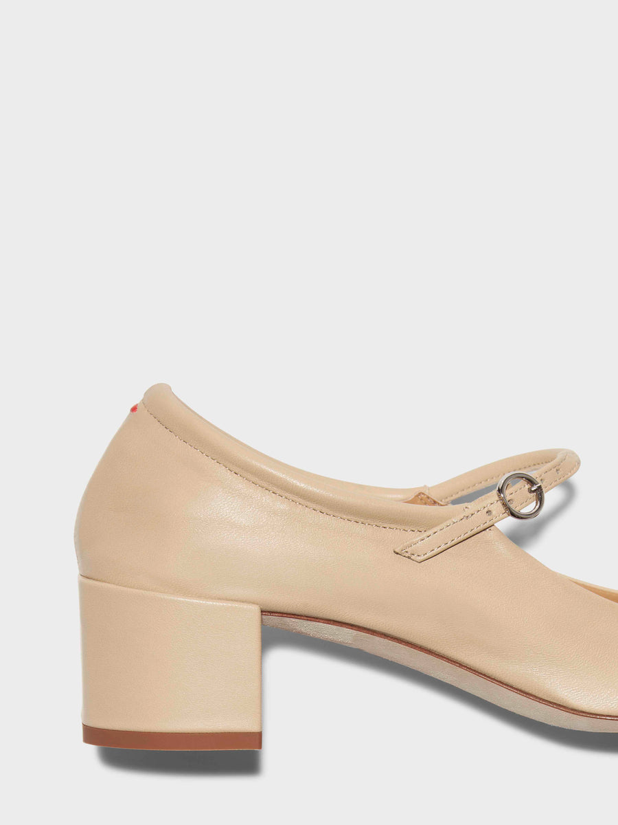 Aeyde | Aline Leather Mary-Jane Pumps Leather Pumps for Women | Latte Nappa | Square Toe | Mid Heel | Heel Details
