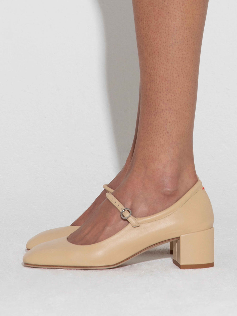 Aeyde | Aline Leather Mary-Jane Pumps Leather Pumps for Women | Latte Nappa | Square Toe | Mid Heel | How to Style