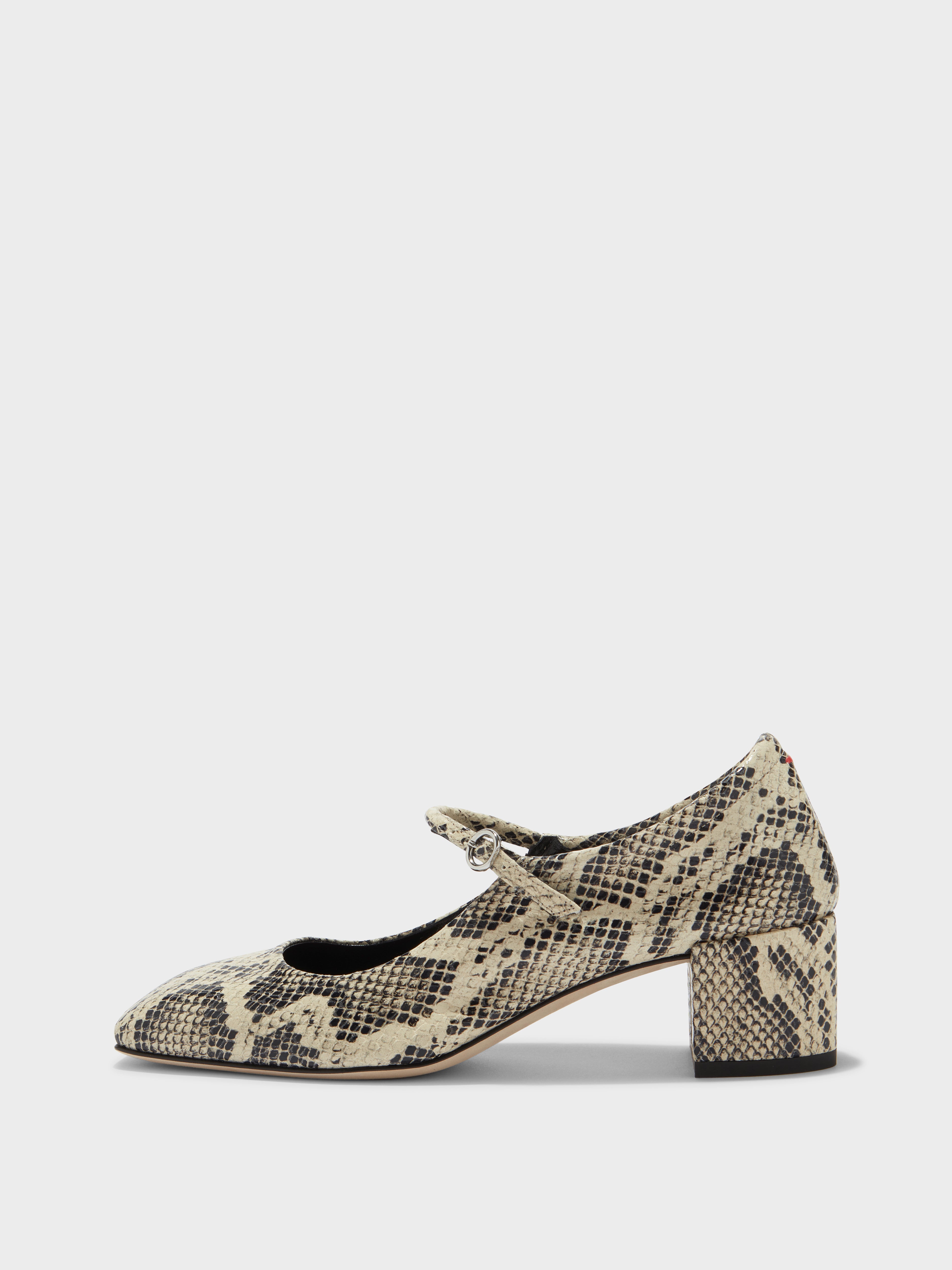 Aeyde | Aline Leather Mary-Jane Pumps Leather Pumps for Women | Creamy Snake | Square Toe | Low Heel | Side View