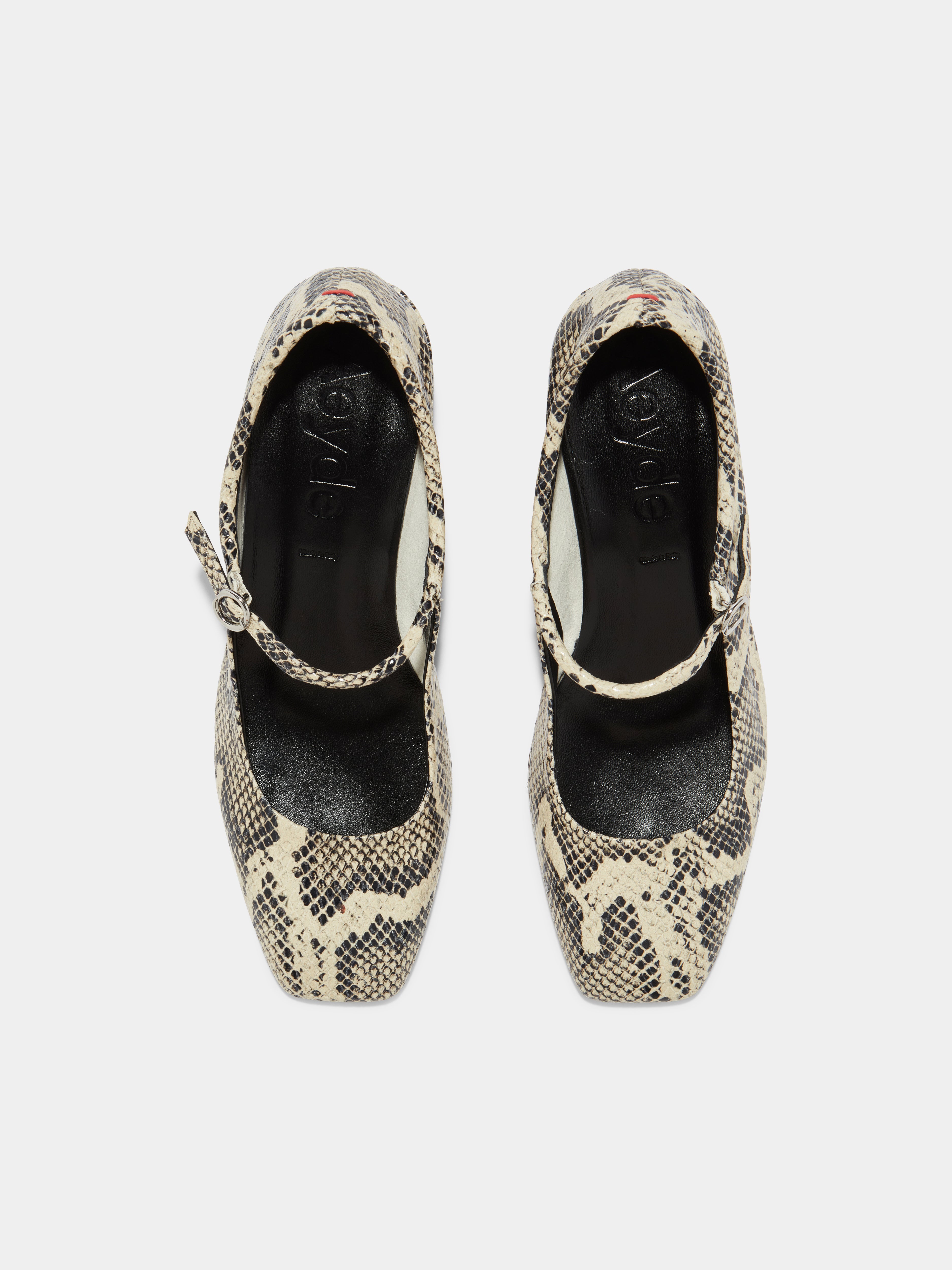 Aeyde | Aline Leather Mary-Jane Pumps Leather Pumps for Women | Creamy Snake | Square Toe | Low Heel | Front View