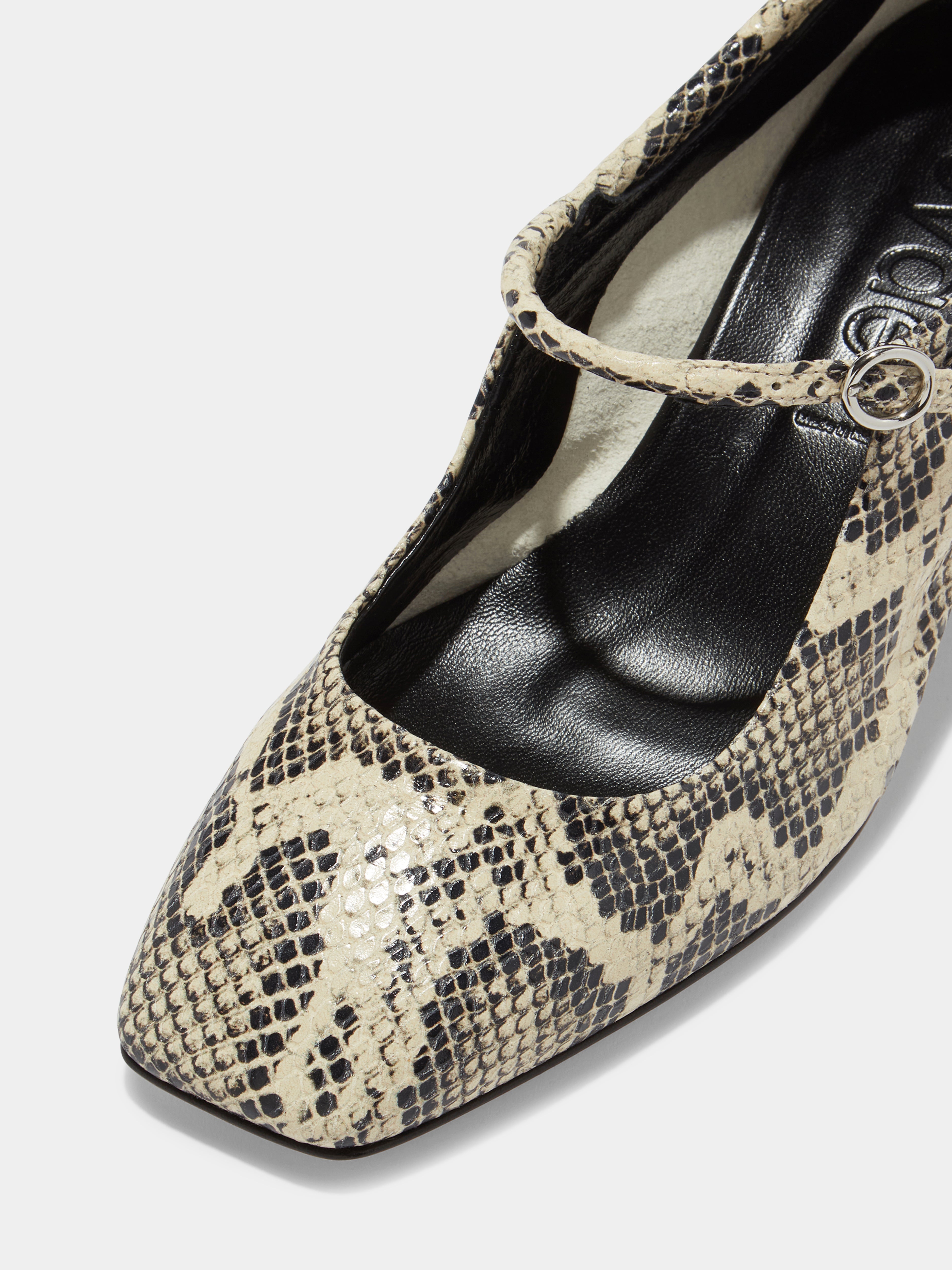 Aeyde | Aline Leather Mary-Jane Pumps Leather Pumps for Women | Creamy Snake | Square Toe | Low Heel | Luxury Materials | Handmade in Italy