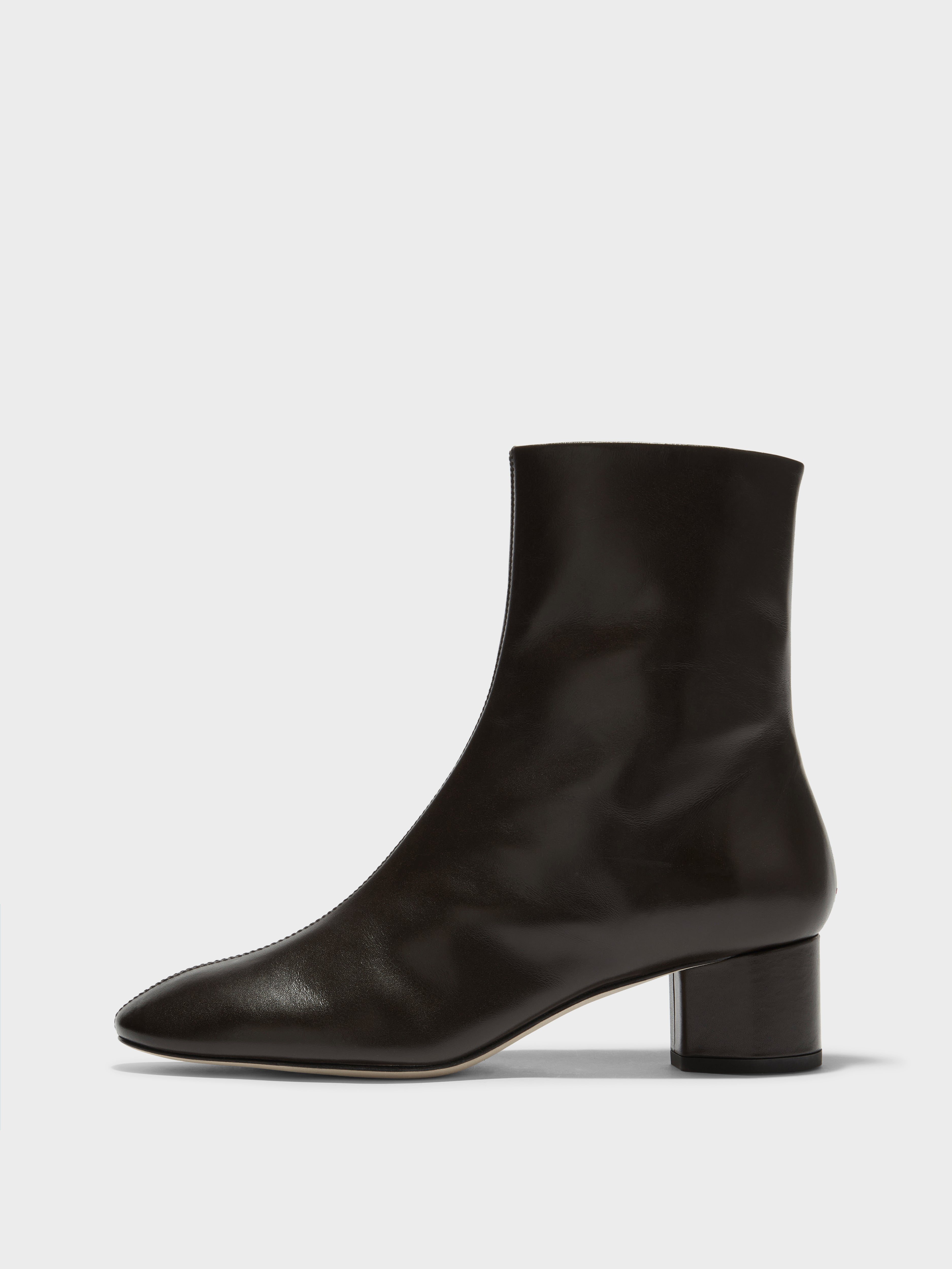 Aeyde | Allegra Leather Ankle Boots Leather Ankle Boots for Women | Moka Nappa | Round Toe | Mid Heel | Side View