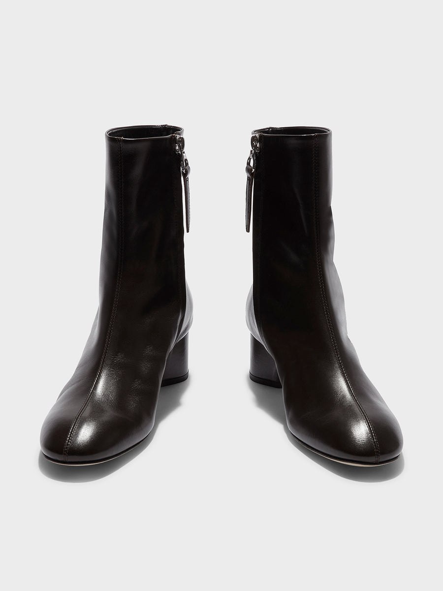 Aeyde | Allegra Leather Ankle Boots Leather Ankle Boots for Women | Moka Nappa | Round Toe | Mid Heel | How to Style