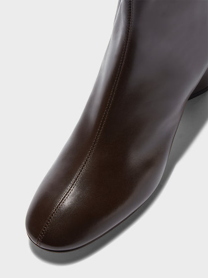 Aeyde | Allegra Leather Ankle Boots Leather Ankle Boots for Women | Moka Nappa | Round Toe | Mid Heel | Luxury Materials | Handmade in Italy