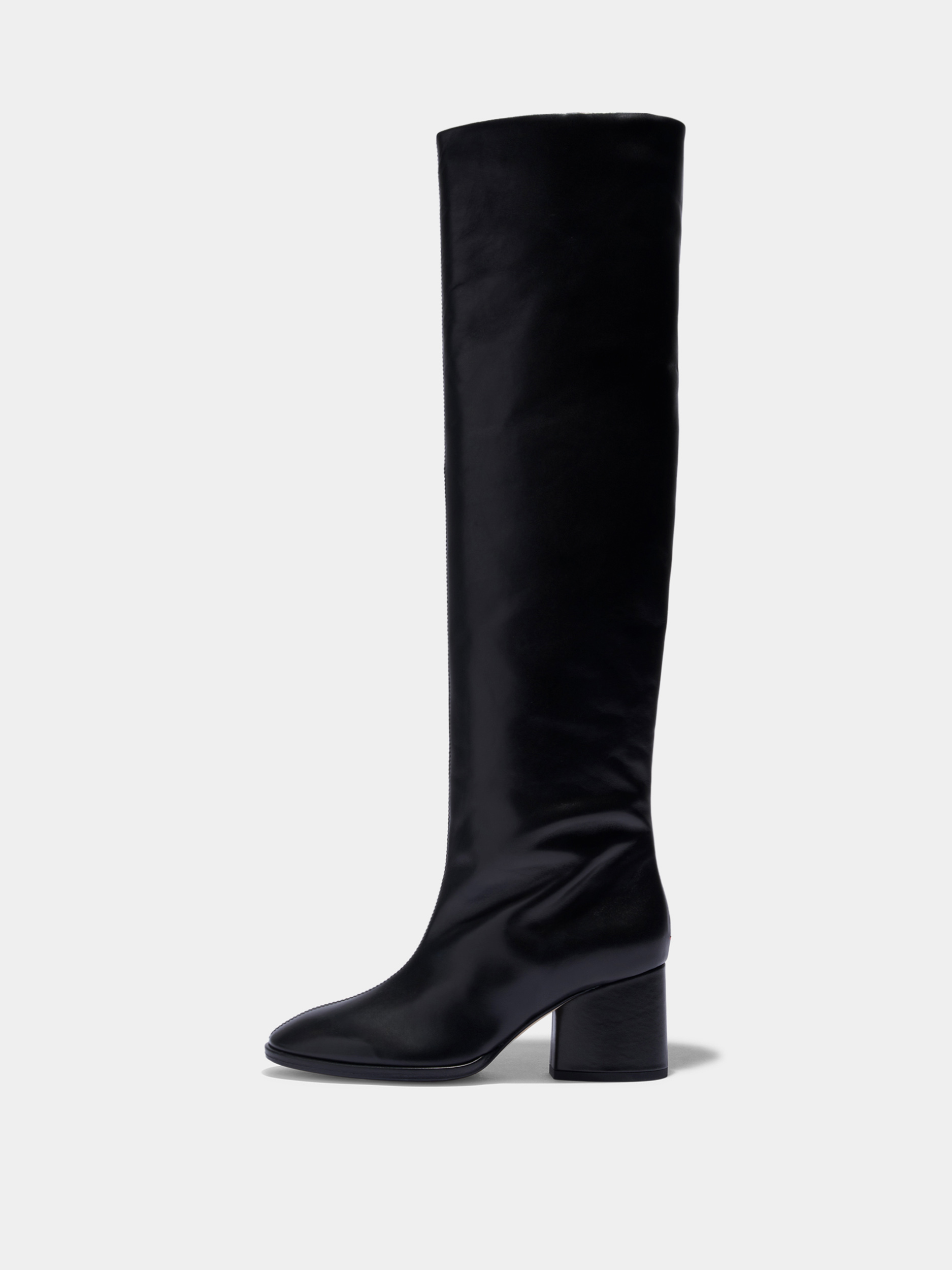 Aeyde | Almut Knee-High Boots Leather Knee High Boots for Women | Black Calf | Round Toe | Mid Heel | Side View