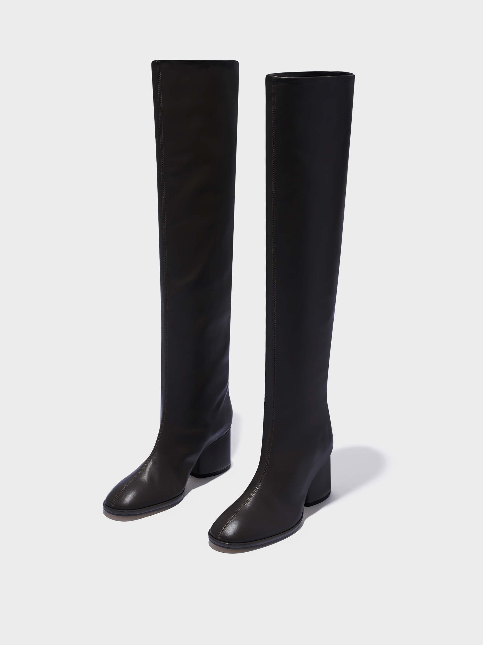 Aeyde | Almut Knee-High Boots Leather Knee High Boots for Women | Black Calf | Round Toe | Mid Heel | Luxury Materials | Handmade in Italy