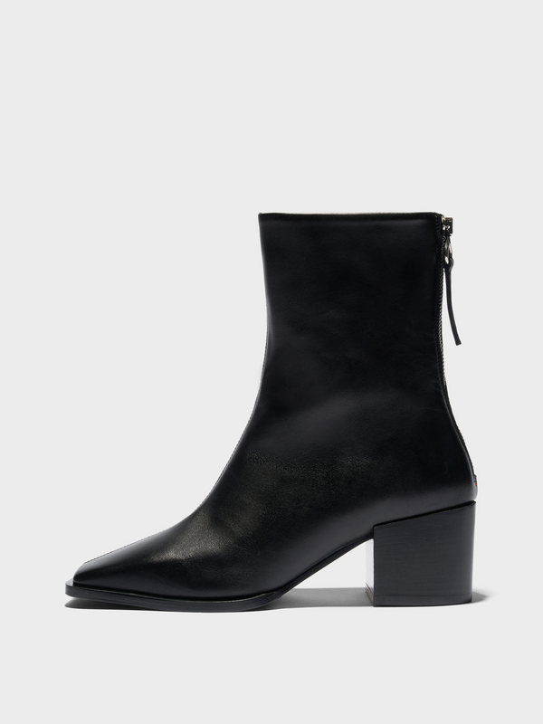Aeyde | Amina Leather Ankle Boots Leather Ankle Boots for Women | Black Nappa | Square Toe | Mid Heel | Side View