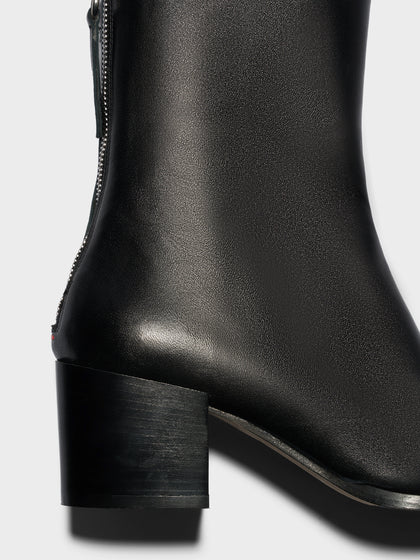 Aeyde | Amina Leather Ankle Boots Leather Ankle Boots for Women | Black Nappa | Square Toe | Mid Heel | Heel Details