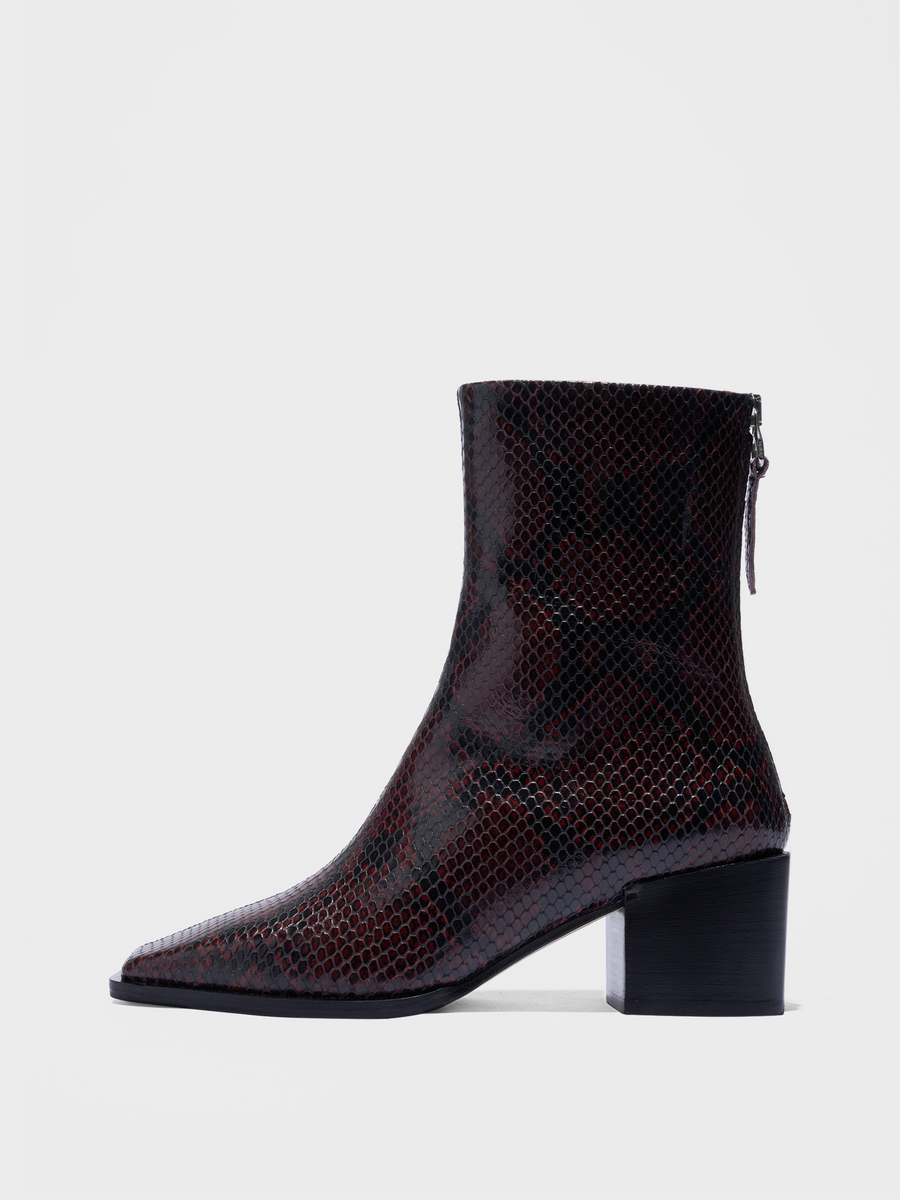 Aeyde | Amina Leather Ankle Boots Leather Ankle Boots for Women | Port Snake | Square Toe | Mid Heel | Side View