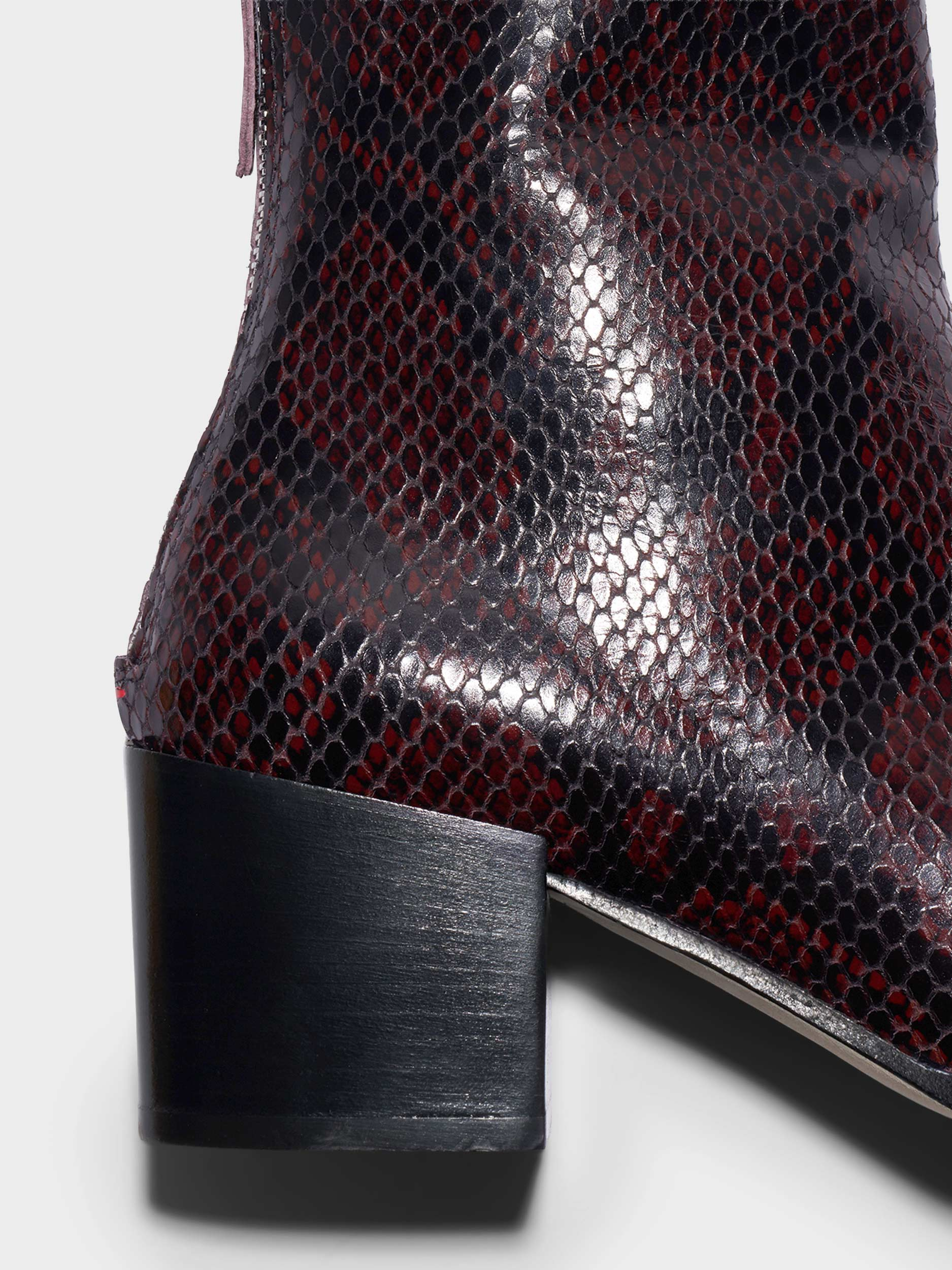 Aeyde | Amina Leather Ankle Boots Leather Ankle Boots for Women | Port Snake | Square Toe | Mid Heel | Heel Details