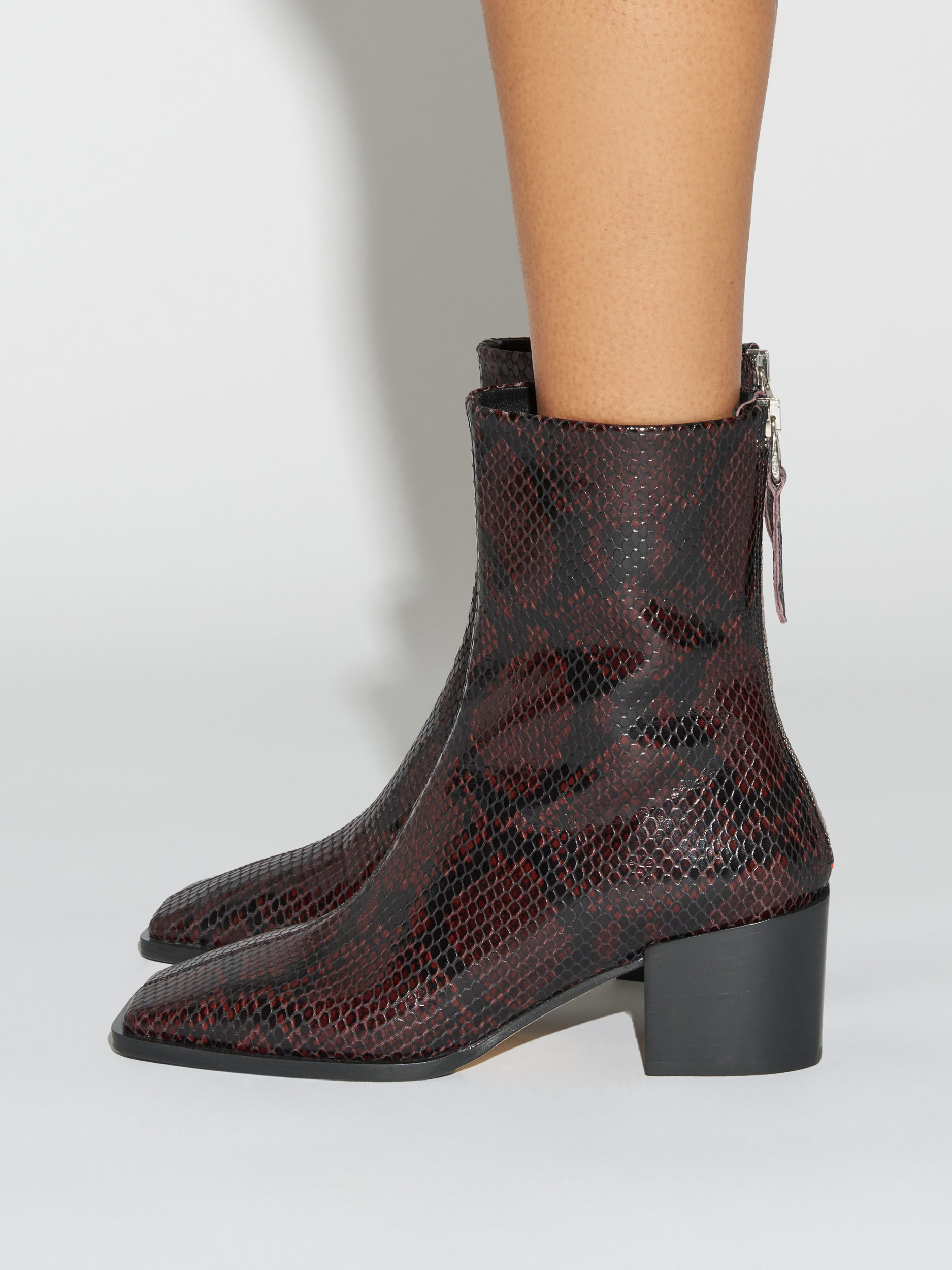 Aeyde | Amina Leather Ankle Boots Leather Ankle Boots for Women | Port Snake | Square Toe | Mid Heel | How to Style