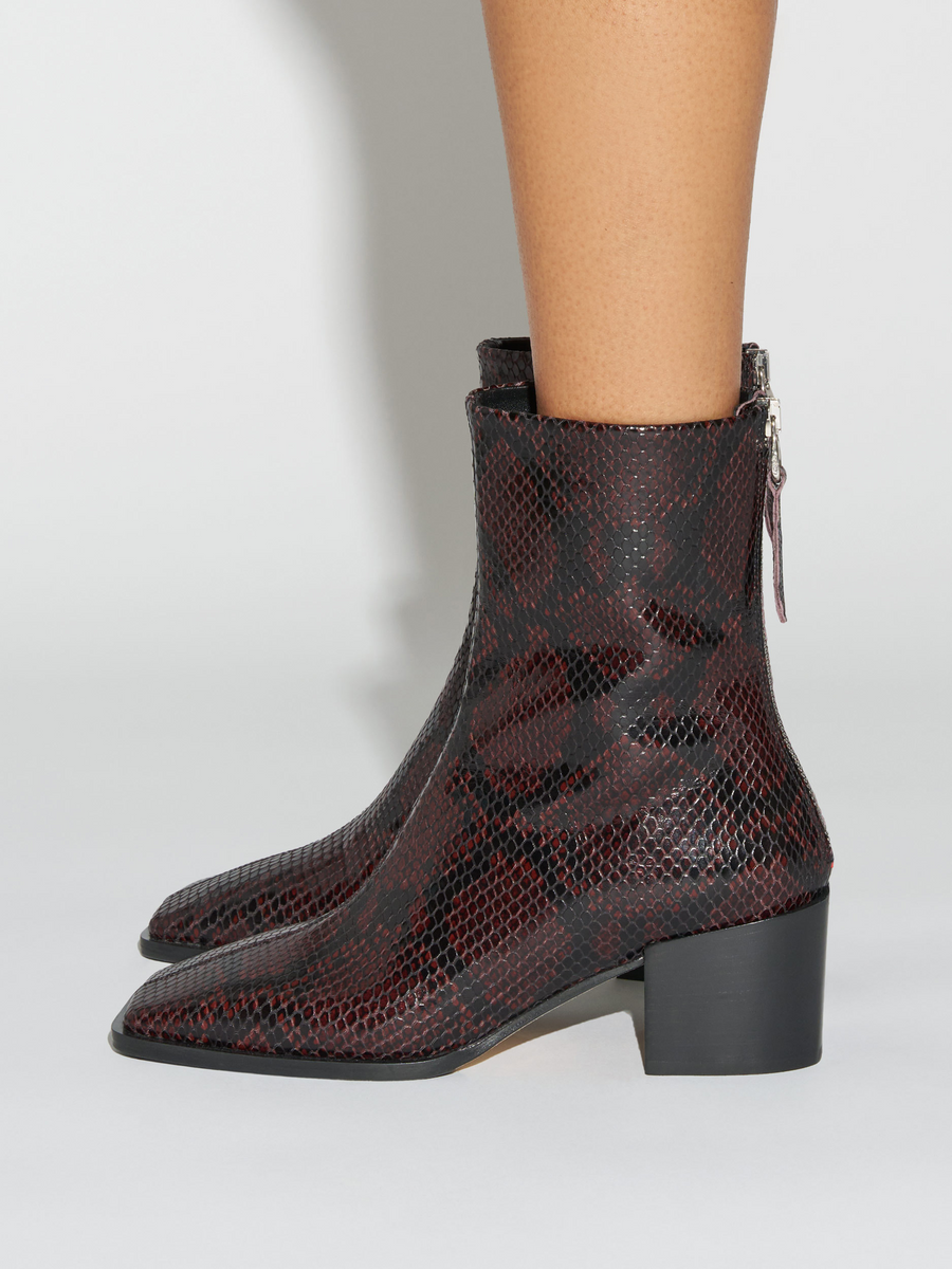 Aeyde | Amina Leather Ankle Boots Leather Ankle Boots for Women | Port Snake | Square Toe | Mid Heel | How to Style