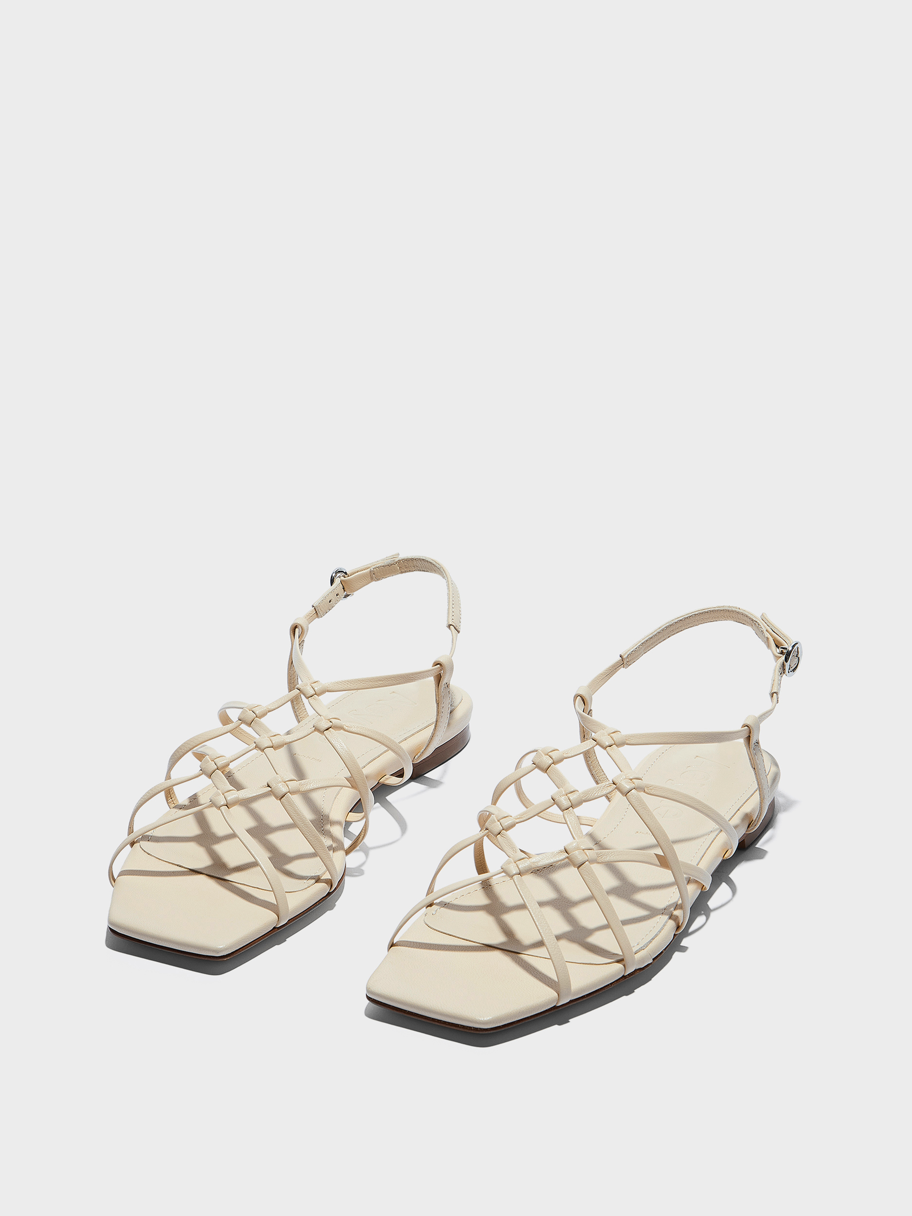 Aeyde | Anisa Leather Flat Sandals for Women | Creamy Nappa | Square Toe | Flat Heel | Luxury Materials | Handmade in Italy