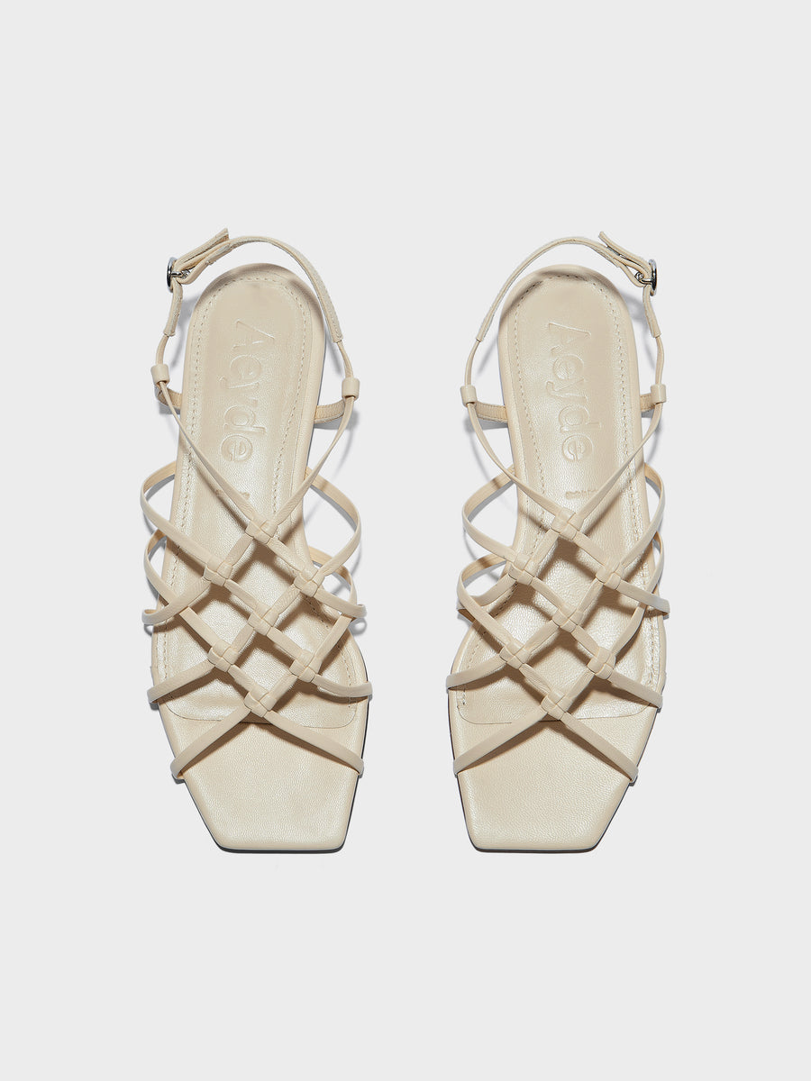 Aeyde | Anisa Leather Flat Sandals for Women | Creamy Nappa | Square Toe | Flat Heel | Front View