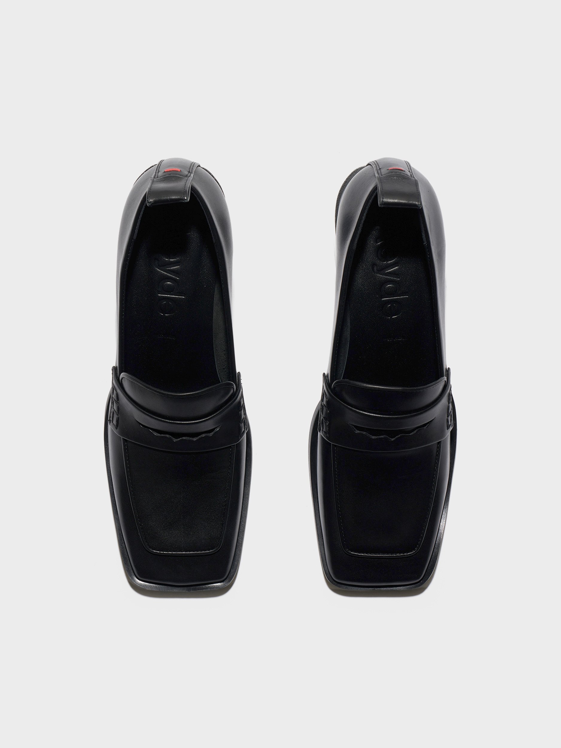 Aeyde | Anka Block-Heel Loafers Leather Loafers, Pumps for Women | Black Calf | Square Toe | Mid Heel | Front View