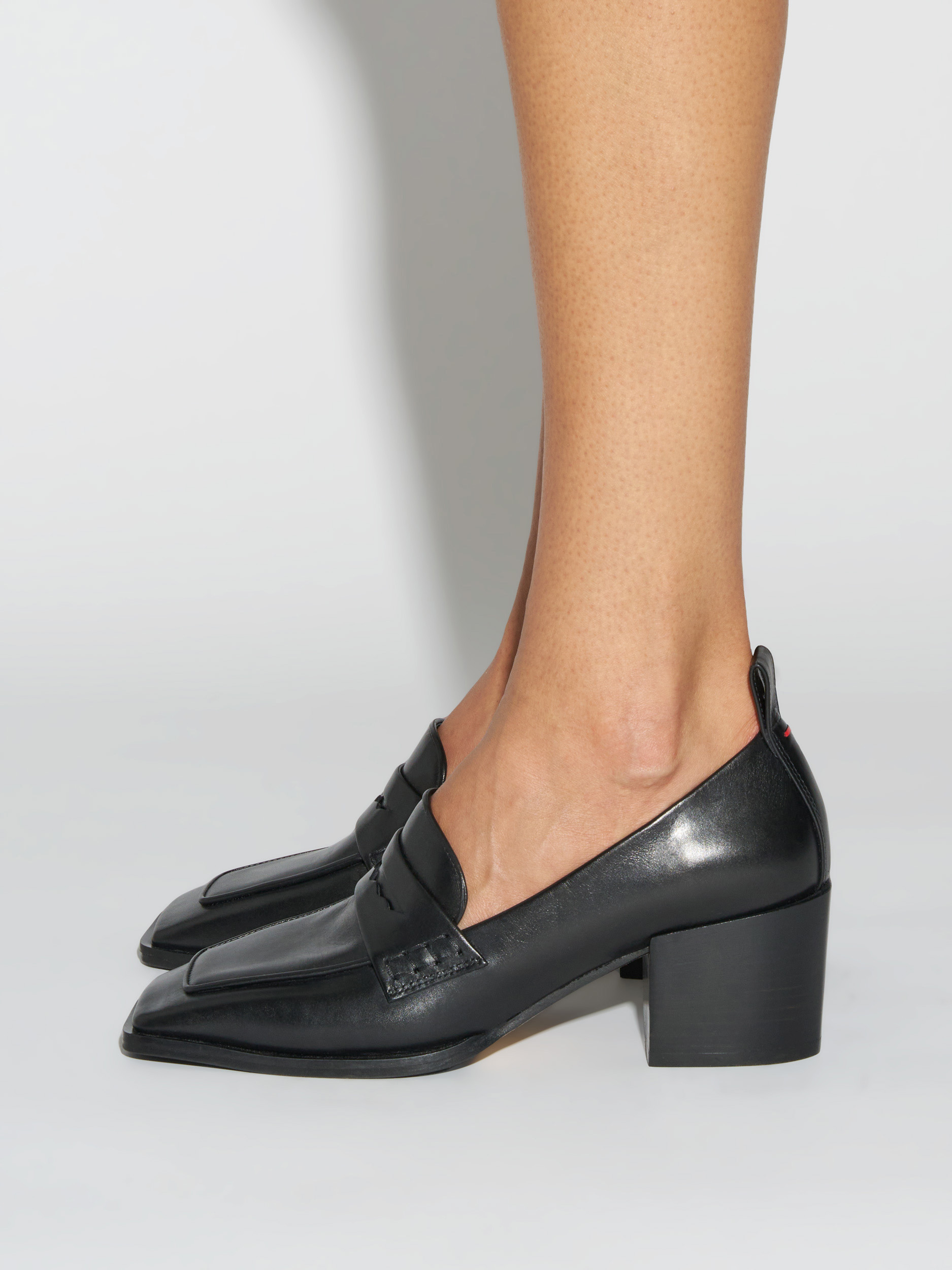 Aeyde | Anka Block-Heel Loafers Leather Loafers, Pumps for Women | Black Calf | Square Toe | Mid Heel | How to Style