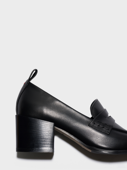 Aeyde | Anka Block-Heel Loafers Leather Loafers, Pumps for Women | Black Calf | Square Toe | Mid Heel | Heel Details