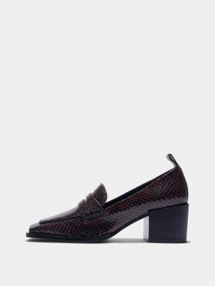 Aeyde | Anka Block-Heel Loafers Leather Pumps for Women | Port Snake | Square Toe | Mid Heel | Side View