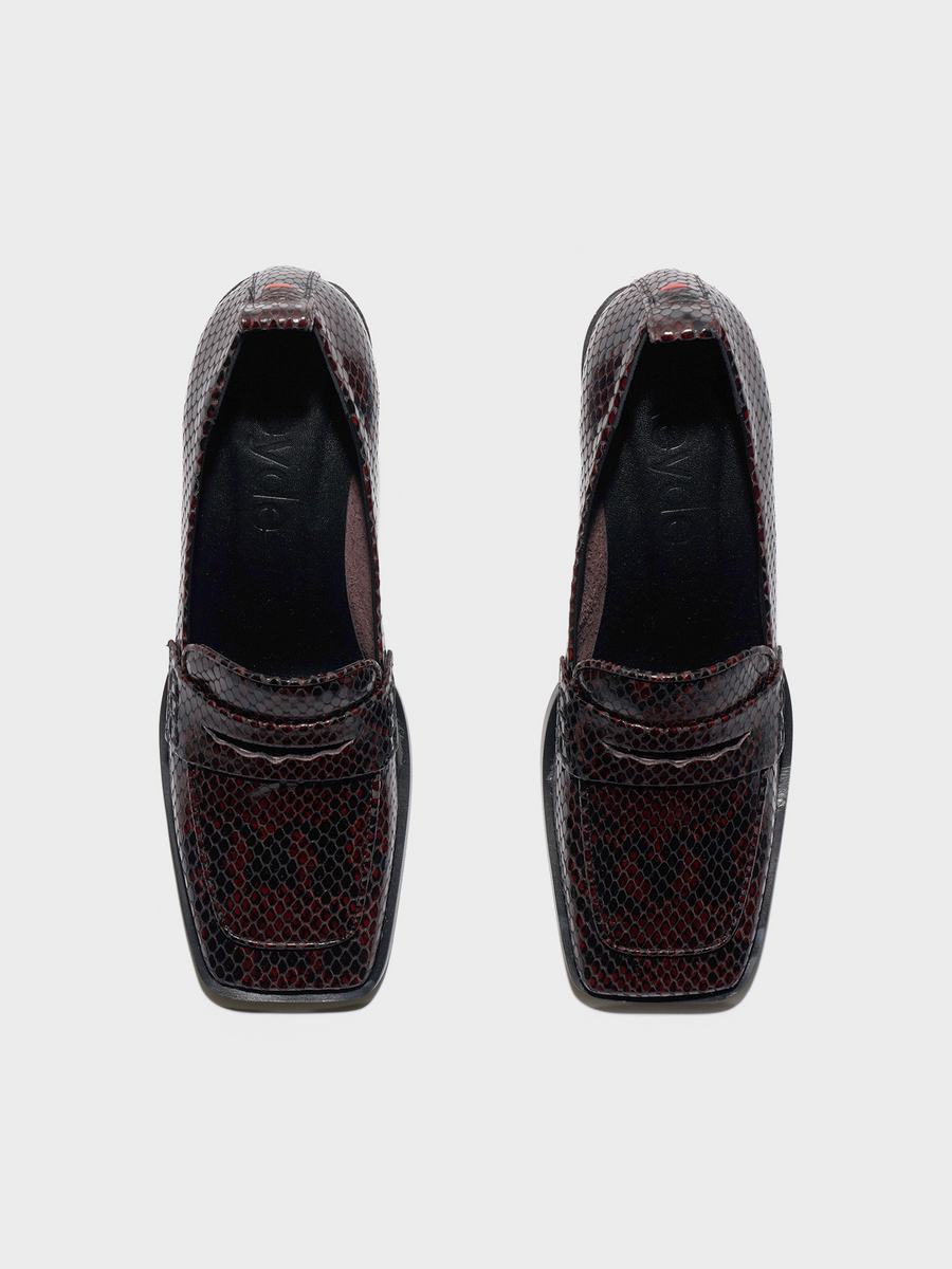 Aeyde | Anka Block-Heel Loafers Leather Pumps for Women | Port Snake | Square Toe | Mid Heel | Front View