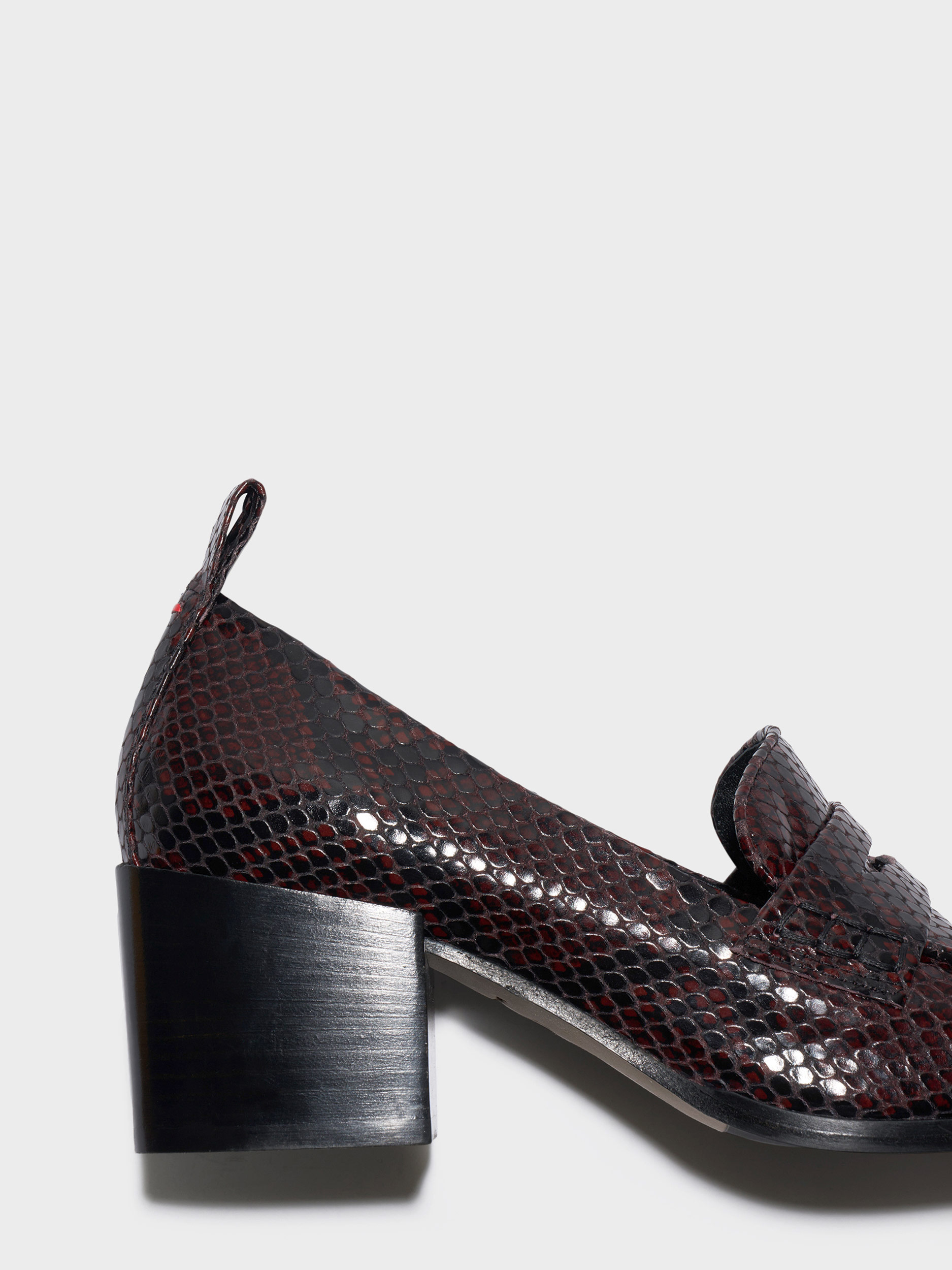 Aeyde | Anka Block-Heel Loafers Leather Pumps for Women | Port Snake | Square Toe | Mid Heel | Heel Details