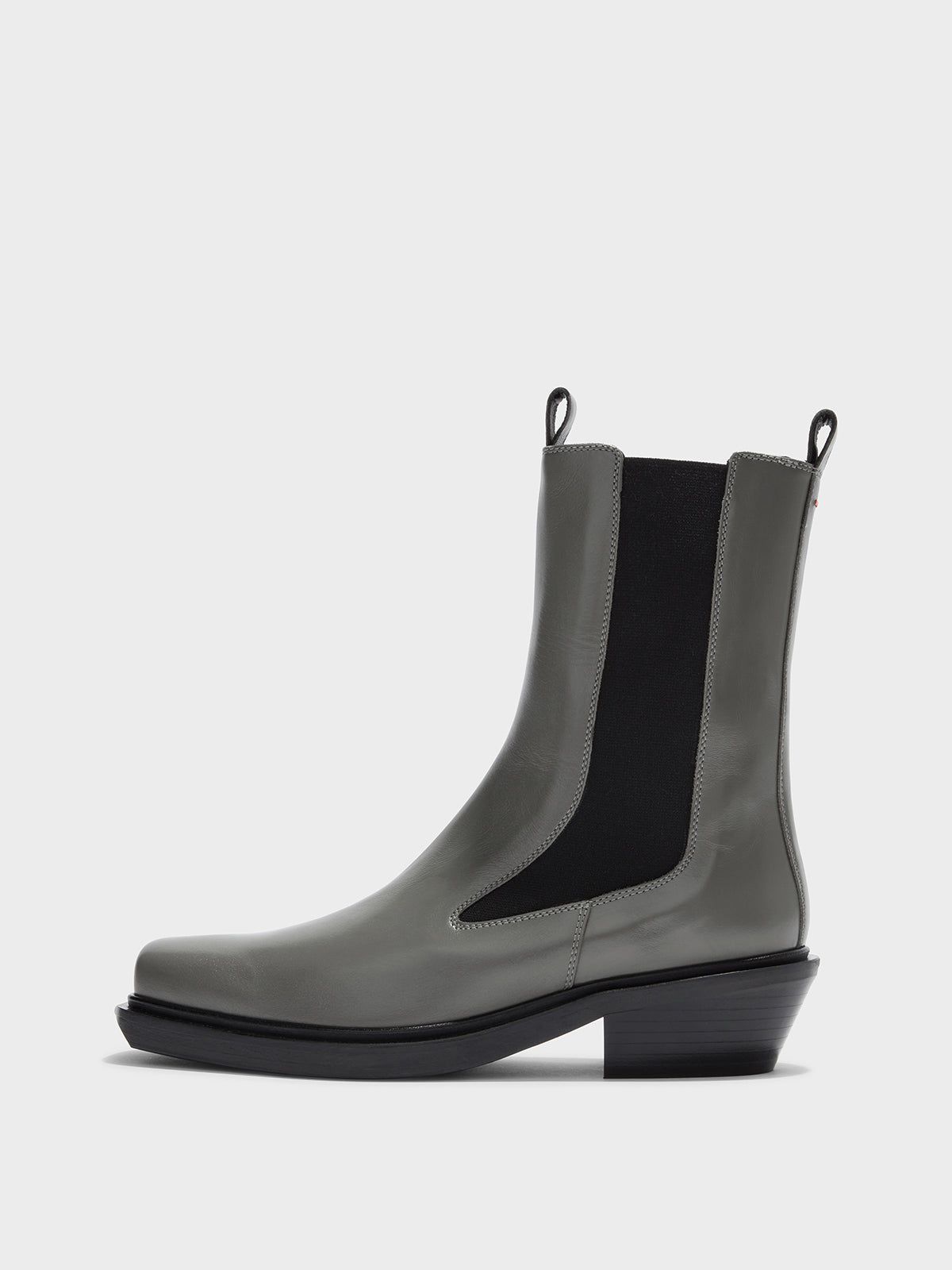 Aeyde | Antonia Leather Biker Boots Leather Ankle Boots for Women | Cement Calf | Square Toe | Low Heel | Side View