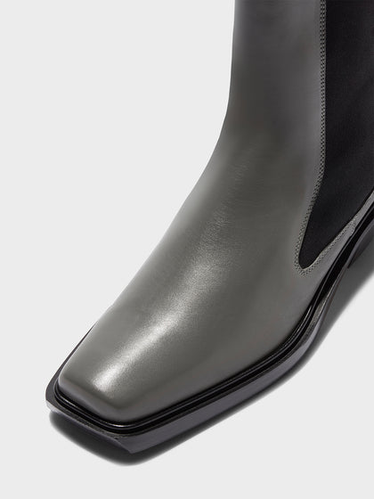 Aeyde | Antonia Leather Biker Boots Leather Ankle Boots for Women | Cement Calf | Square Toe | Low Heel | Luxury Materials | Handmade in Italy