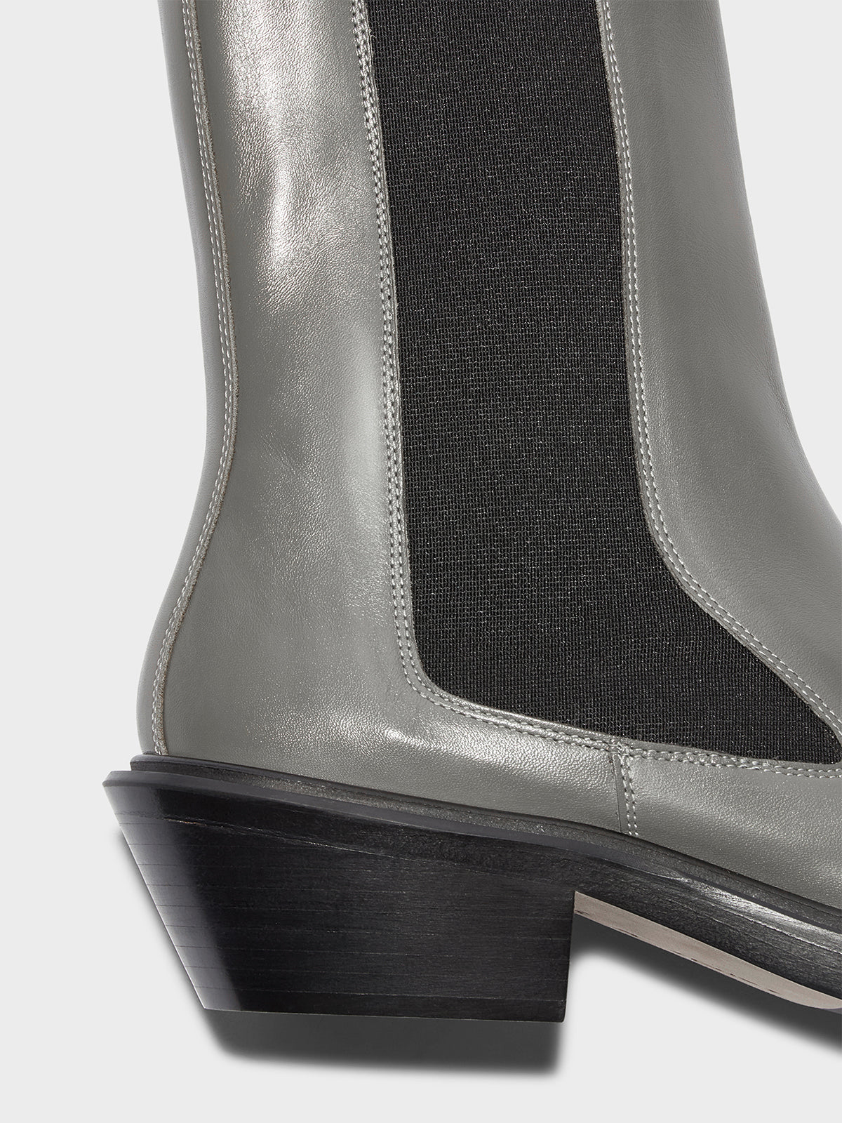 Aeyde | Antonia Leather Biker Boots Leather Ankle Boots for Women | Cement Calf | Square Toe | Low Heel | Heel Details