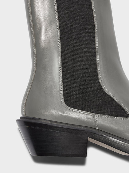 Aeyde | Antonia Leather Biker Boots Leather Ankle Boots for Women | Cement Calf | Square Toe | Low Heel | Heel Details