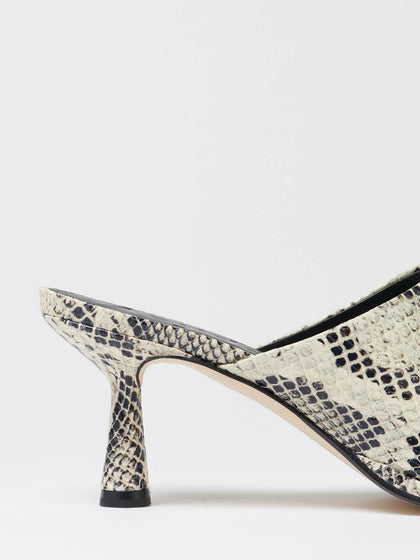 PrettyLittleThing block heeled sandals in grey snake | ASOS