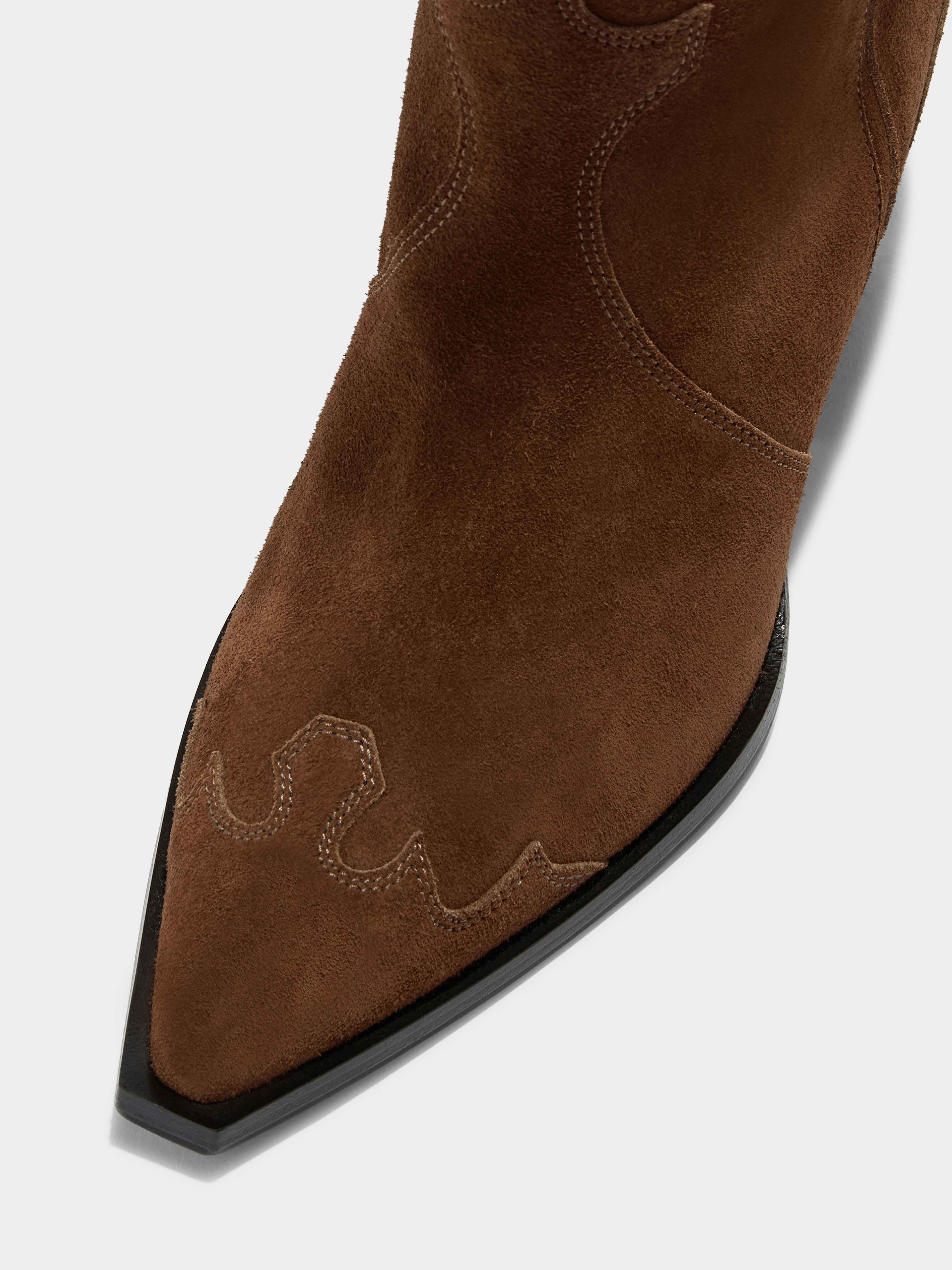 Aeyde | Ariel Suede Cowboy Boots Leather Ankle Boots for Women | Brown Suede | Pointed Toe | High Heel | Heel Details