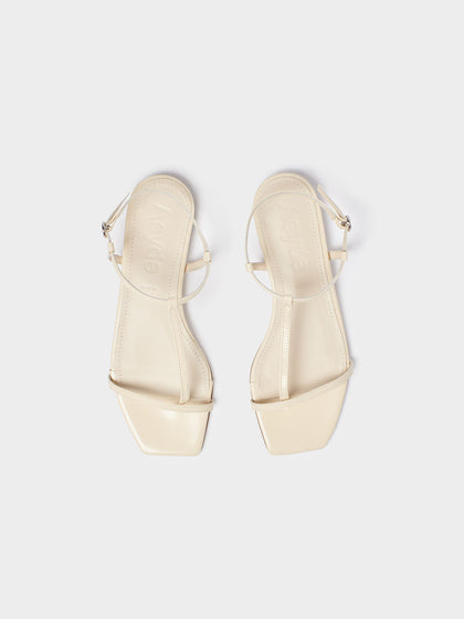 Aeyde | Artis Leather T-Bar Sandals Leather Flat Sandals for Women | Creamy Polido | Square Toe | Flat Heel | Heel Details