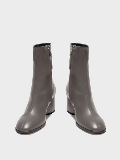 Aeyde | Ayla Leather Ankle Boots Leather Ankle Boots for Women | Taupe Calf | Round Toe | Mid Heel | Front View