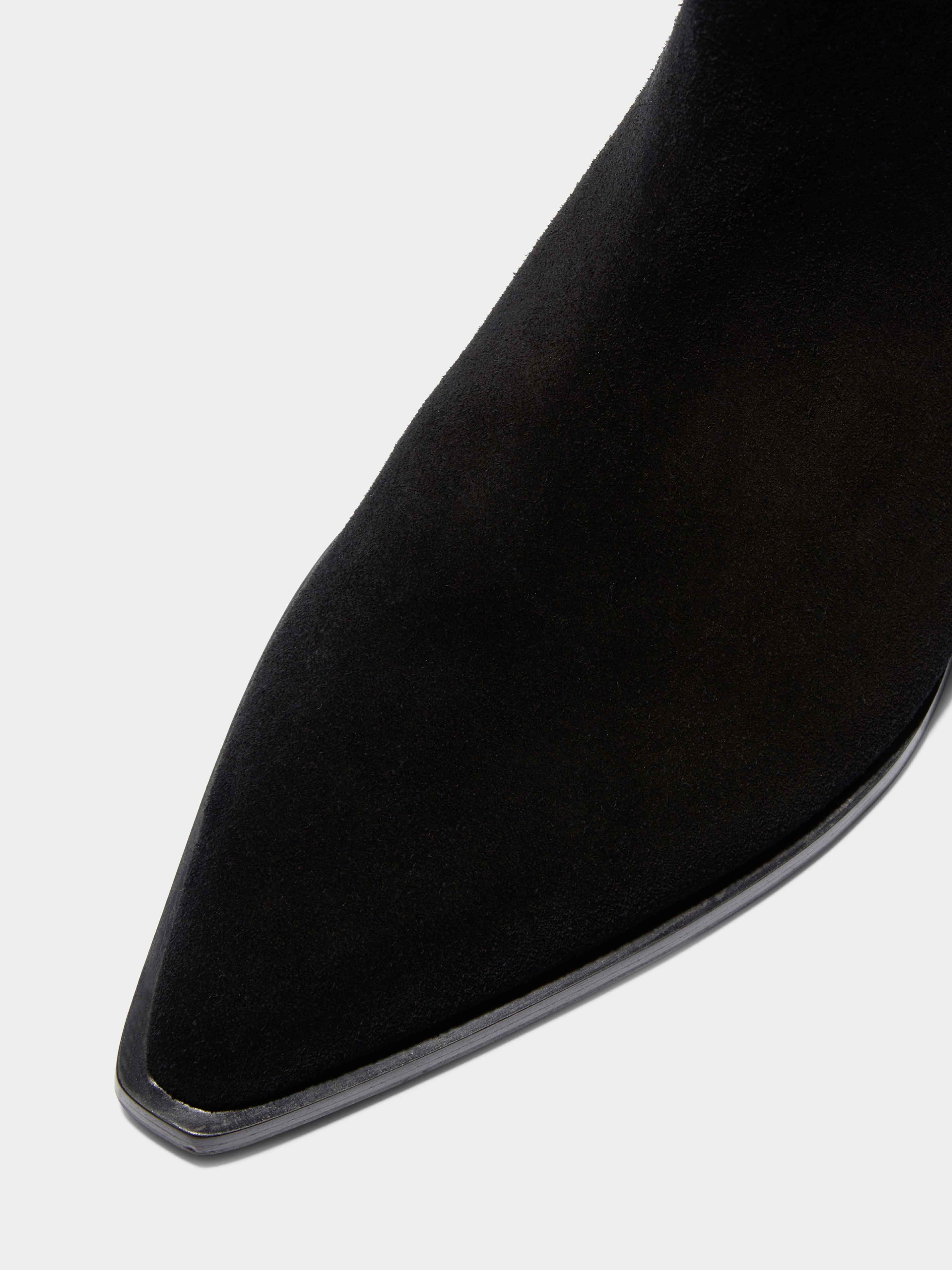 Aeyde | Belinda Suede Cowboy Boots Leather Ankle Boots for Women | Black Suede | Pointed Toe | Low Heel | Luxury Materials | Handmade in Italy