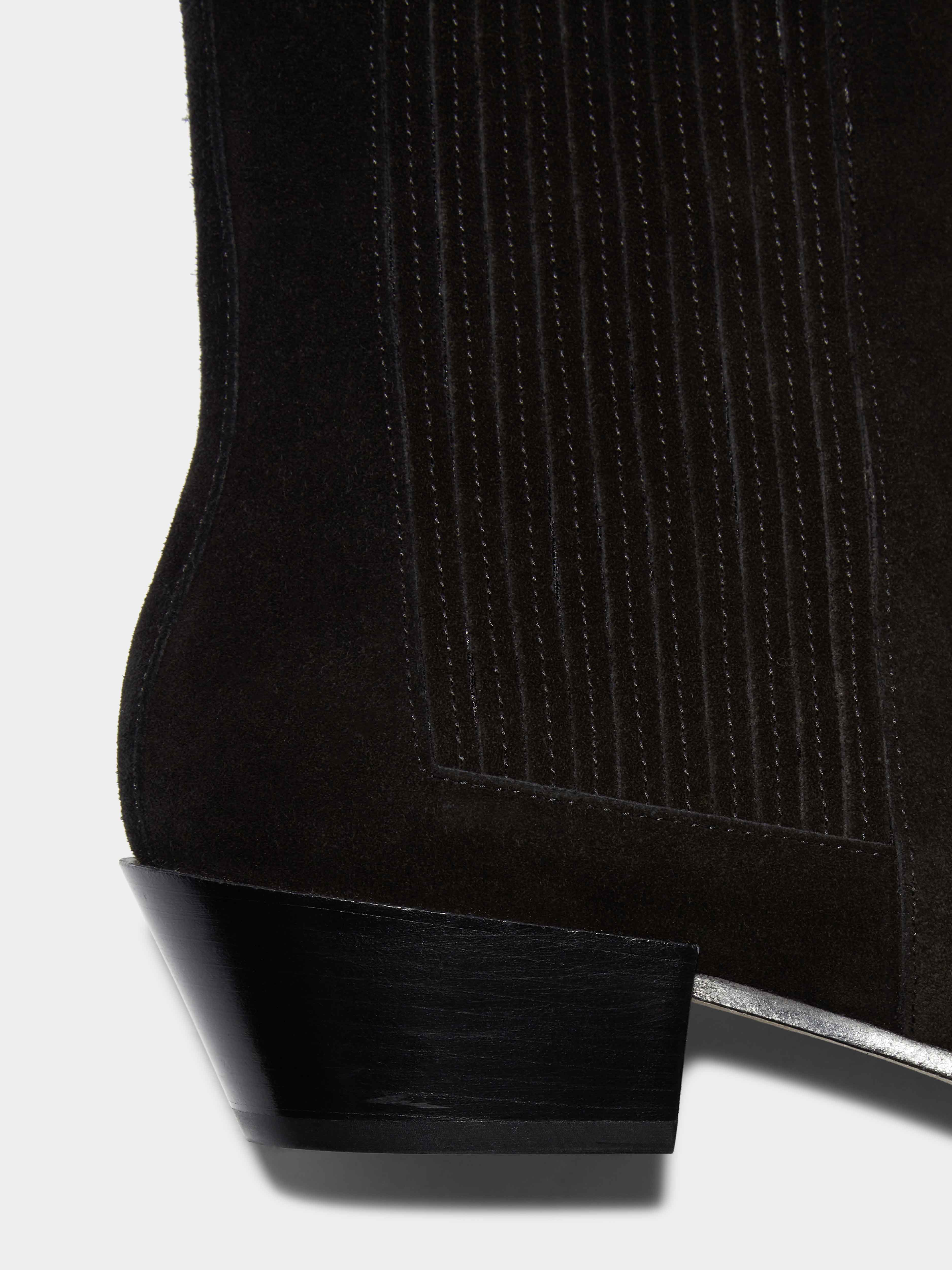 Aeyde | Belinda Suede Cowboy Boots Leather Ankle Boots for Women | Black Suede | Pointed Toe | Low Heel | Heel Details