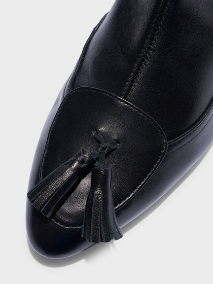 Aeyde | Betsy Tassel Ankle Boots Leather Ankle Boots for Women | Black Nappa | Round Toe | Mid Heel | Heel Details