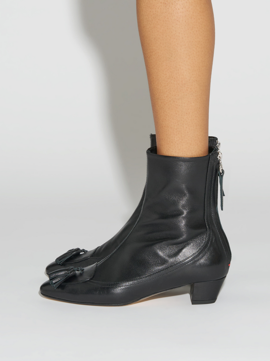 Aeyde | Betsy Tassel Ankle Boots Leather Ankle Boots for Women | Black Nappa | Round Toe | Mid Heel | How to Style