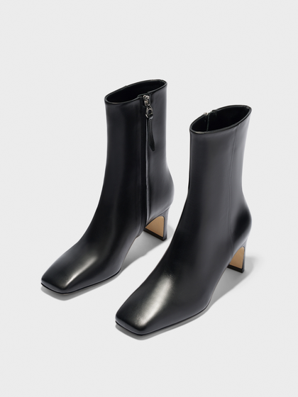 Aeyde | Billie Square-Toe Ankle Boots Leather Ankle Boots for Women | Black Calf | Square Toe | Mid Heel | Luxury Materials | Handmade in Italy