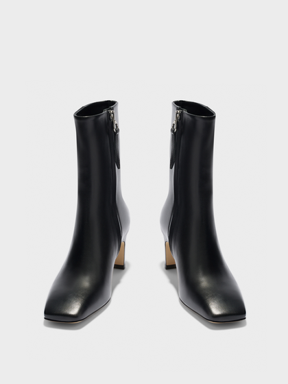 Aeyde | Billie Square-Toe Ankle Boots Leather Ankle Boots for Women | Black Calf | Square Toe | Mid Heel | Heel Details